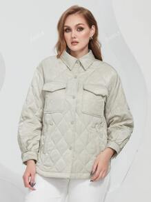 Plus Flap Pocket Quilted Coat