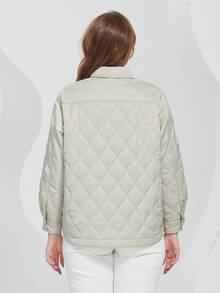Plus Flap Pocket Quilted Coat - Green - View 2