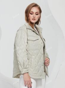 Plus Flap Pocket Quilted Coat