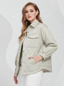 Plus Flap Pocket Quilted Coat