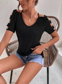 SHEIN Unity 素色挖肩T恤 - 黑色 - 查看 1