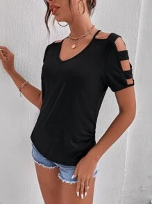 SHEIN Unity 素色挖肩T恤 - 黑色 - 查看 3