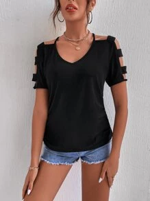 SHEIN Unity 素色挖肩T恤 - 黑色 - 查看 4