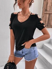 SHEIN Unity 素色挖肩T恤 - 黑色 - 查看 5