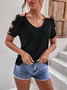 SHEIN Unity 素色挖肩T恤 - 黑色 - 查看 6