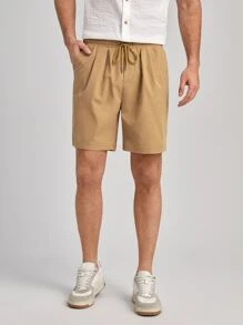 Manfinity Quần Short Nam Dây kéo Túi màu trơn Giải trí - Màu Khaki - Xem 1