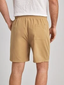 Manfinity Quần Short Nam Dây kéo Túi màu trơn Giải trí - Màu Khaki - Xem 2
