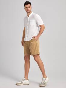 Manfinity Quần Short Nam Dây kéo Túi màu trơn Giải trí - Màu Khaki - Xem 5