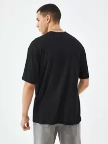 Manfinity VCAY Men T-Shirts Baggy Crew Neck Drop Shoulder Short Sleeve Graphic Tee Casual Valentine Spring Polyester - Black - View 2