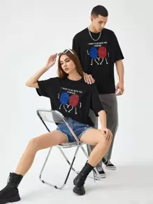 Manfinity VCAY Men T-Shirts Baggy Crew Neck Drop Shoulder Short Sleeve Graphic Tee Casual Valentine Spring Polyester - Black - View 3