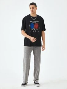 Manfinity VCAY Men T-Shirts Baggy Crew Neck Drop Shoulder Short Sleeve Graphic Tee Casual Valentine Spring Polyester - Black - View 7