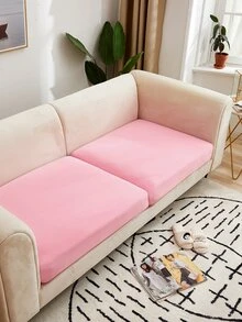 1pc Solid Color Elastic Milk Silk Sofa Cushion Cover All Seasons - Baby Pink - View 6