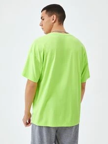 Manfinity 1pc Slogan Graphic Drop Shoulder Tee - Lime Green - View 2