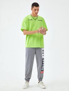 Manfinity 1pc Slogan Graphic Drop Shoulder Tee - Lime Green - View 3