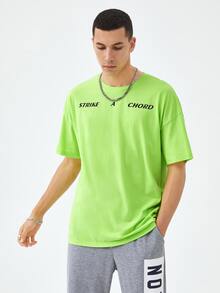 Manfinity 1pc Slogan Graphic Drop Shoulder Tee - Lime Green - View 4