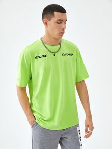Manfinity 1pc Slogan Graphic Drop Shoulder Tee - Lime Green - View 5
