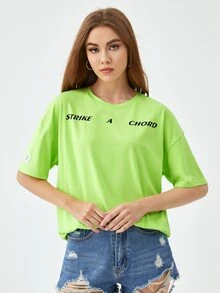 Manfinity 1pc Slogan Graphic Drop Shoulder Tee - Lime Green - View 7
