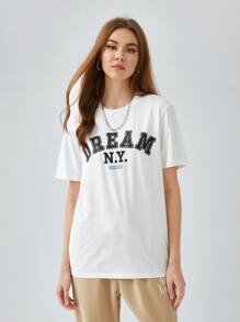 Manfinity RebelGame 1pc Letter Graphic Round Neck Tee - White - View 8