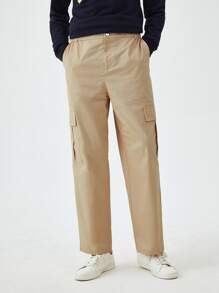 Manfinity 1pc Flap Pocket Side Cargo Trousers - Khaki - View 4