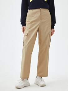 Manfinity 1pc Flap Pocket Side Cargo Trousers - Khaki - View 5