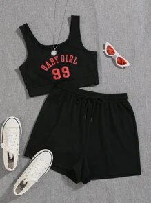 Bộ đồ hai mảnh nữ Dây kéo Lá thư Giải trí - màu đen - Xem 1