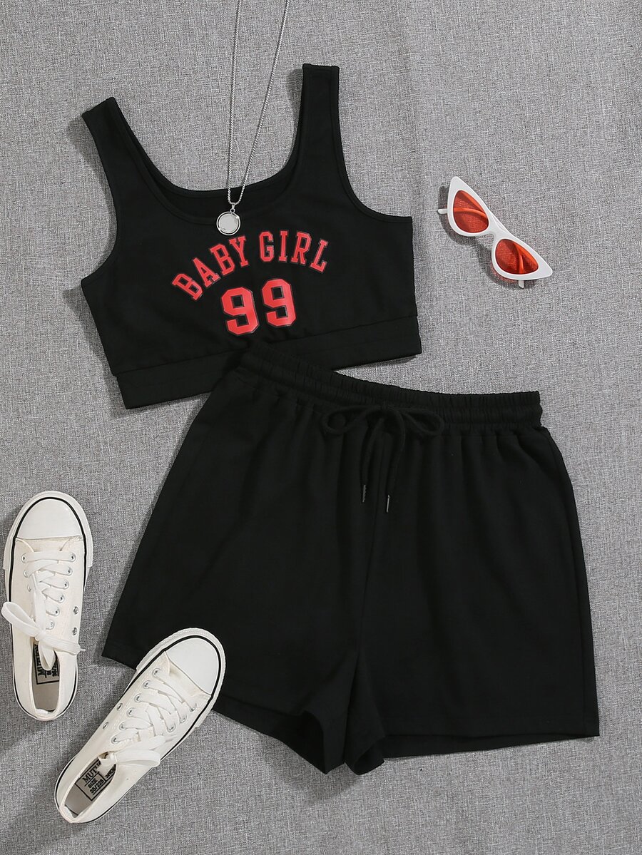 Bộ đồ hai mảnh nữ Dây kéo Lá thư Giải trí - màu đen - Xem 1