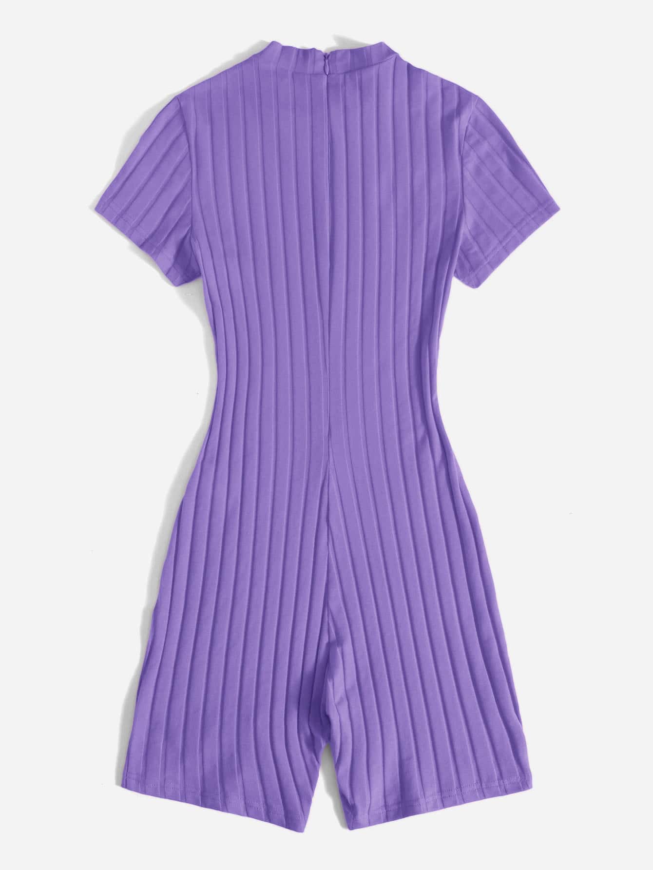 SHEIN EZwear Mock Neck Rib-knit Unitard Romper - Violet Purple - View 2