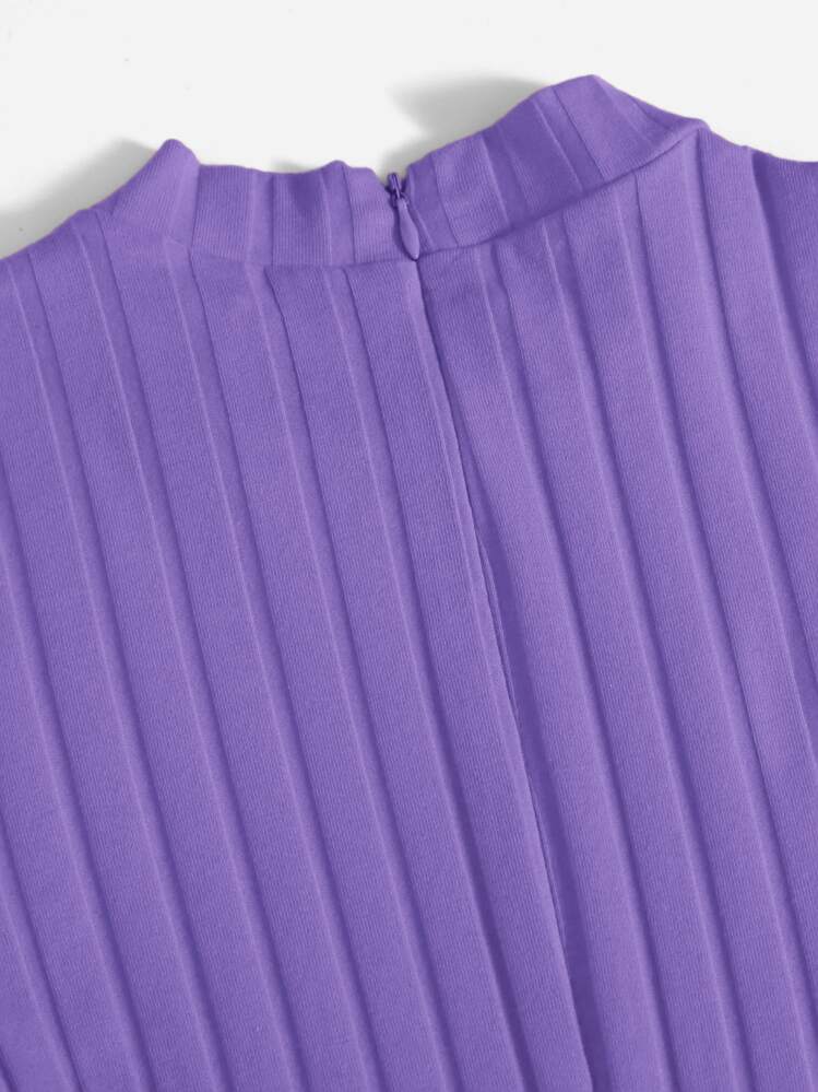 SHEIN EZwear Mock Neck Rib-knit Unitard Romper - Violet Purple - View 6