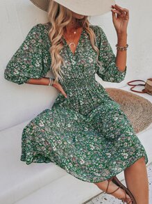 SHEIN VCAY Đầm Dải chun Hoa Boho - Nhiều màu - Xem 1