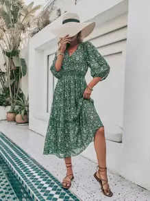 SHEIN VCAY Đầm Dải chun Hoa Boho - Nhiều màu - Xem 4