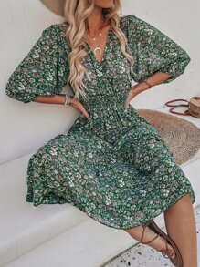 SHEIN VCAY Đầm Dải chun Hoa Boho - Nhiều màu - Xem 6