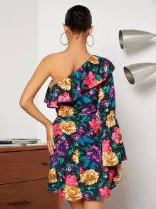 SHEIN VCAY Đầm Thắt lưng Xù Hoa Tất cả trên in Boho - Nhiều màu - Xem 2