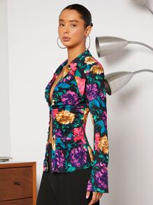 SHEIN Áo sơ mi In hoa Xù - Nhiều màu - Xem 4