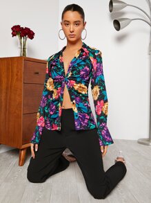 SHEIN Áo sơ mi In hoa Xù - Nhiều màu - Xem 5
