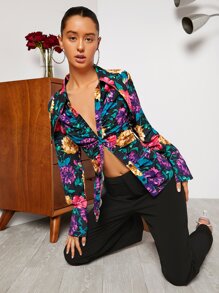 SHEIN Áo sơ mi In hoa Xù - Nhiều màu - Xem 6