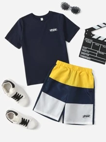 SHEIN Bộ hai mảnh Trai Khối Màu Lá thư Giải trí - Nhiều màu - Xem 1