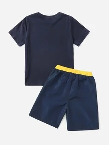 SHEIN Bộ hai mảnh Trai Khối Màu Lá thư Giải trí - Nhiều màu - Xem 2