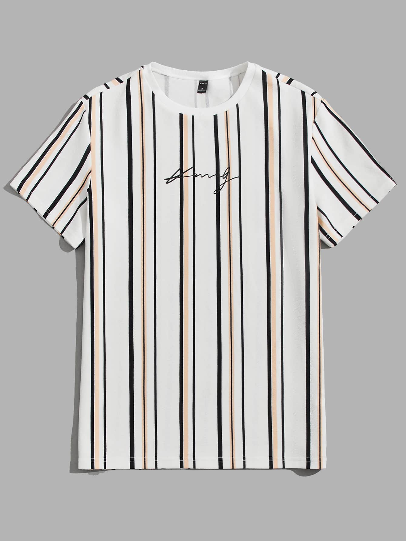 GENTILAND Men Block Striped & Letter Graphic Tee - White - View 1