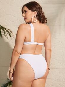 Plus Size 2packs Bộ bikini một vai trơn đi biển mùa hè - trắng - Xem 2