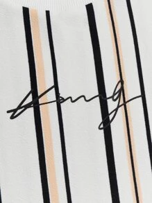 GENTILAND Men Block Striped & Letter Graphic Tee - White - View 4