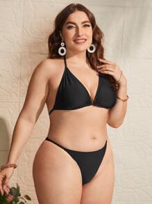 Bộ bikini tam giác dây trơn có kích thước lớn với váy đi biển Bãi biển mùa hè - màu đen - Xem 3