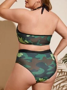 Conjunto de bikini de verano con estampado camuflado y tirantes para tallas grandes en la playa - Multicolor - Ver 2