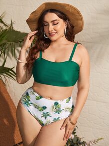 Plus Size Pineapple Print Bikini Set Summer Beach - Multicolor - View 1