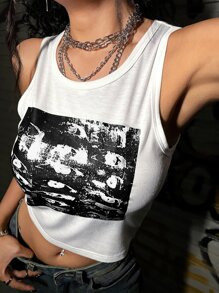 SHEIN ICON 圖案印花背心上衣 - 白色 - 查看 1