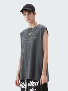 Hombres Tank con estampado de letra - Gris - Ver 1