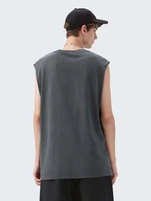 Hombres Tank con estampado de letra - Gris - Ver 2