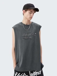Hombres Tank con estampado de letra - Gris - Ver 3
