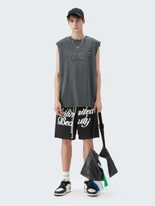 Hombres Tank con estampado de letra - Gris - Ver 4