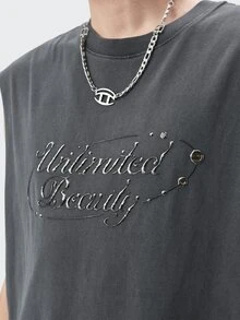 Hombres Tank con estampado de letra - Gris - Ver 5