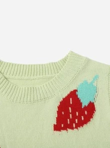 SHEIN Plus Strawberry Pattern Knit Top - Mint Green - View 4